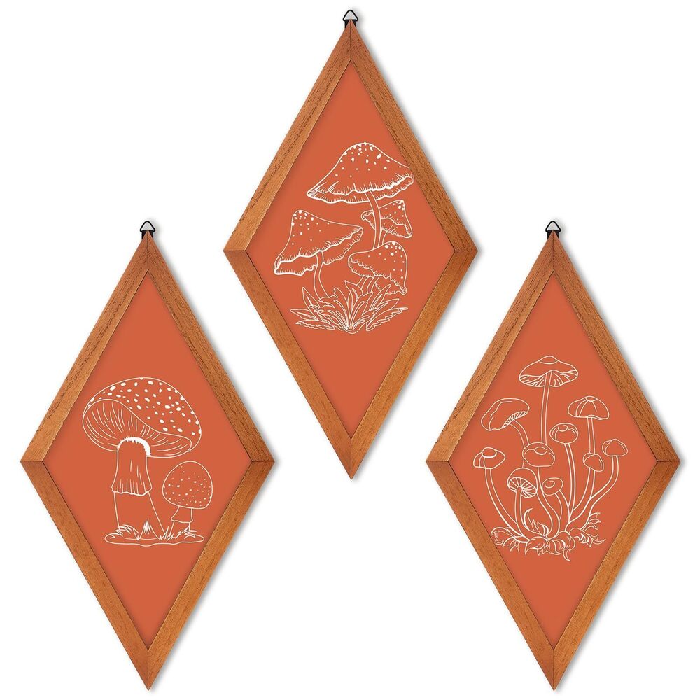 2803 3 Pcs Mushroom Art Wall Decor 70s Home Vintage Aesthetic Boho